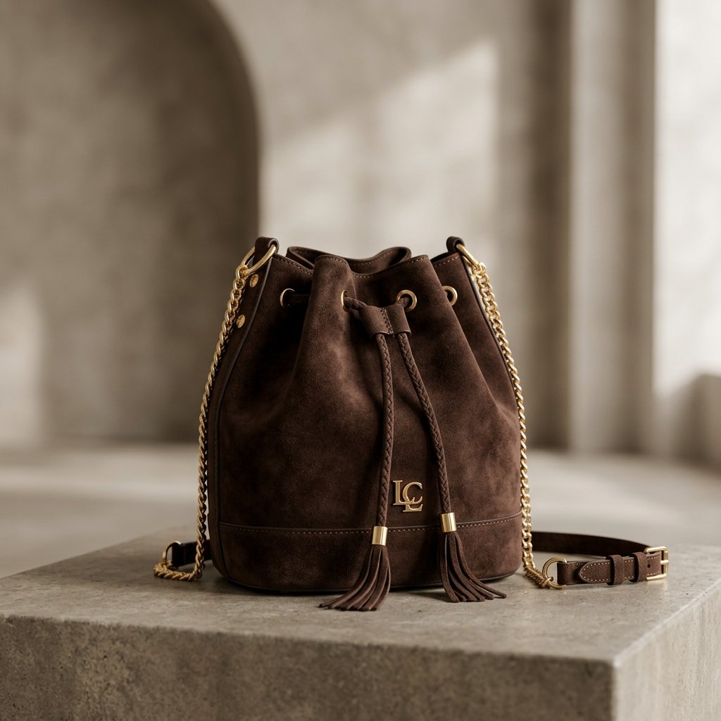 Kazar Kenna Suede Bucket Bag in Dunkelbraun